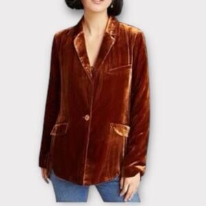 NWT Anthropologie Alessia Deep Honey Crushed Velvet Blazer Jacket Womens 8 $158
